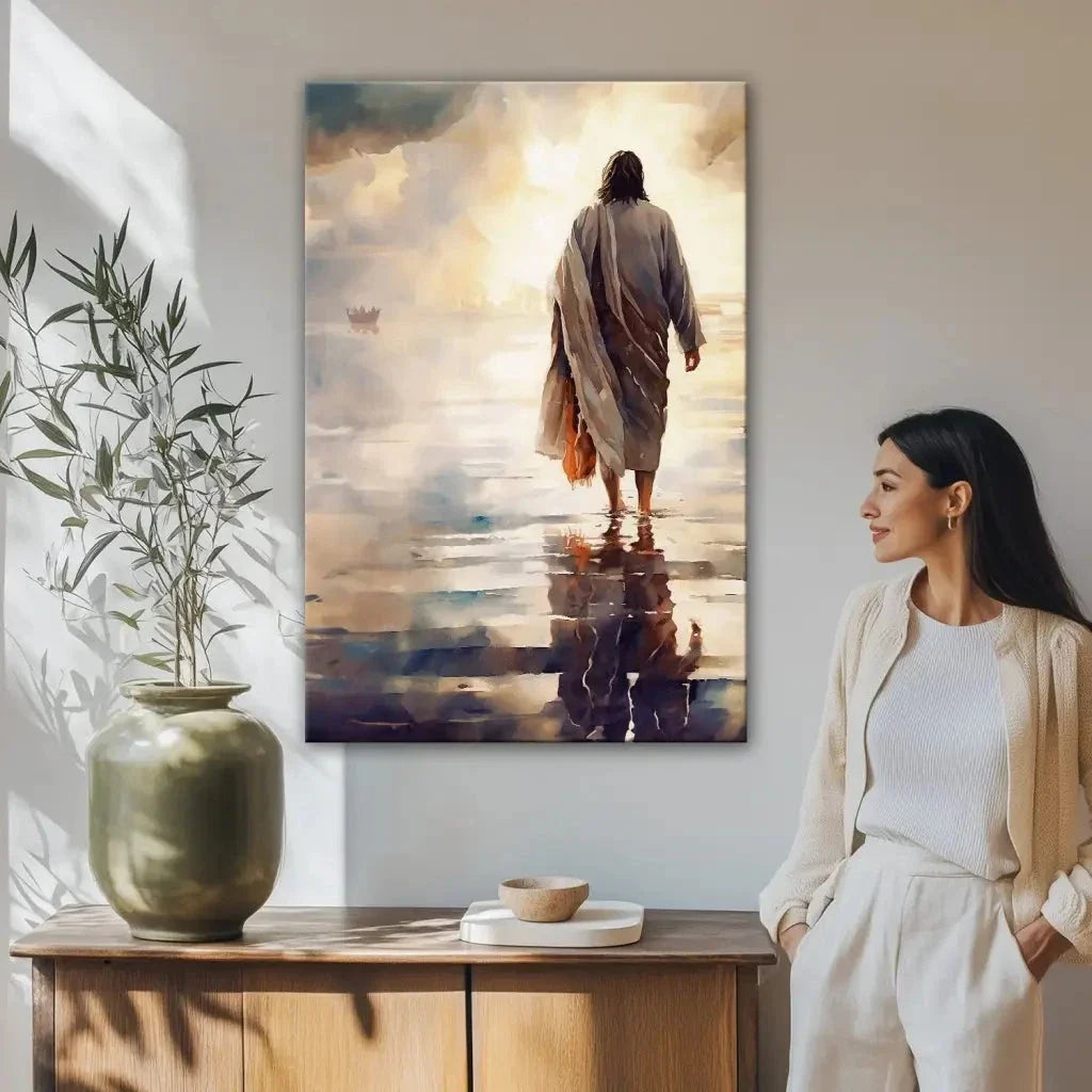 jesus walking on water wall art canvas print (view 3)