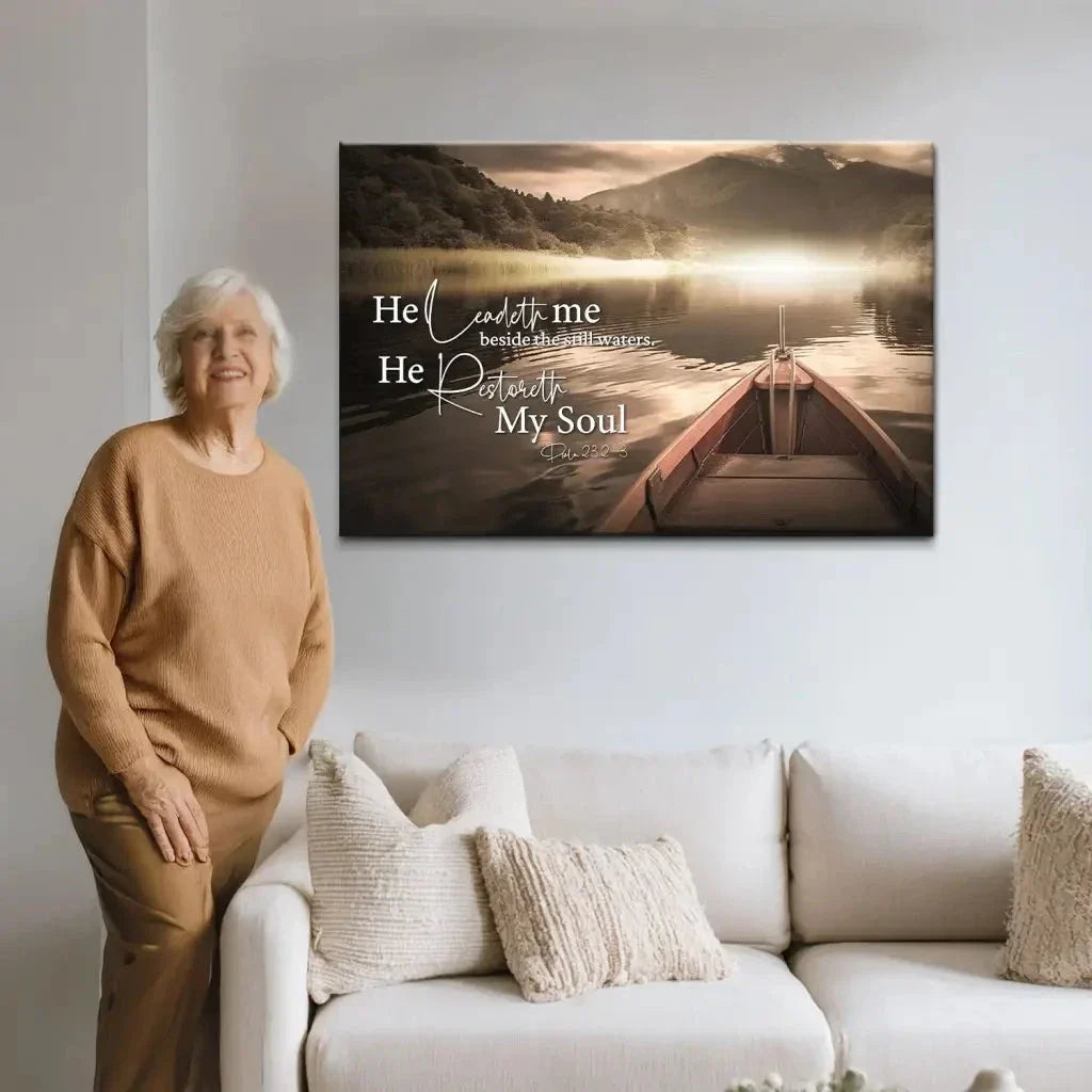 he leadeth me beside the still waters psalm 23 2 3 wall art canvas (Landscape) (view 4)
