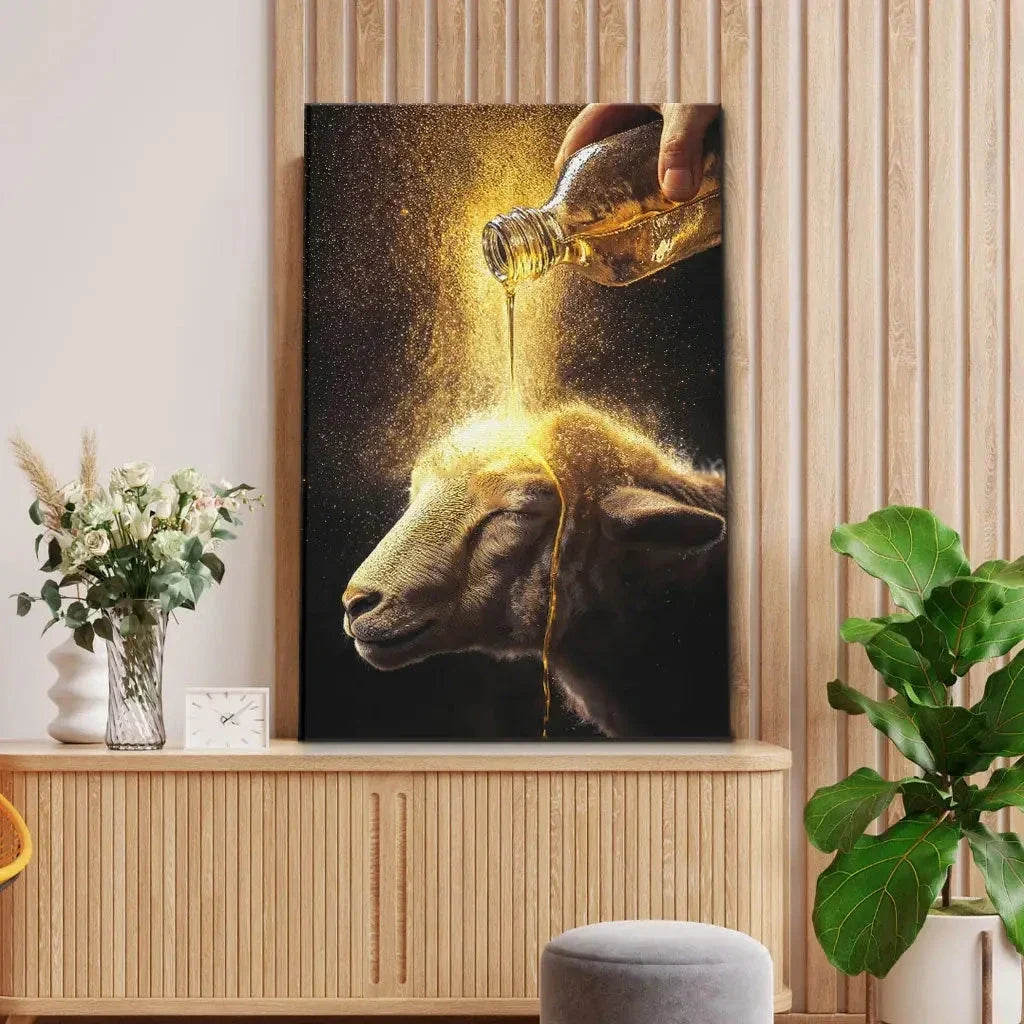 christian wall art a lamb anointed with oil canvas (view 2)