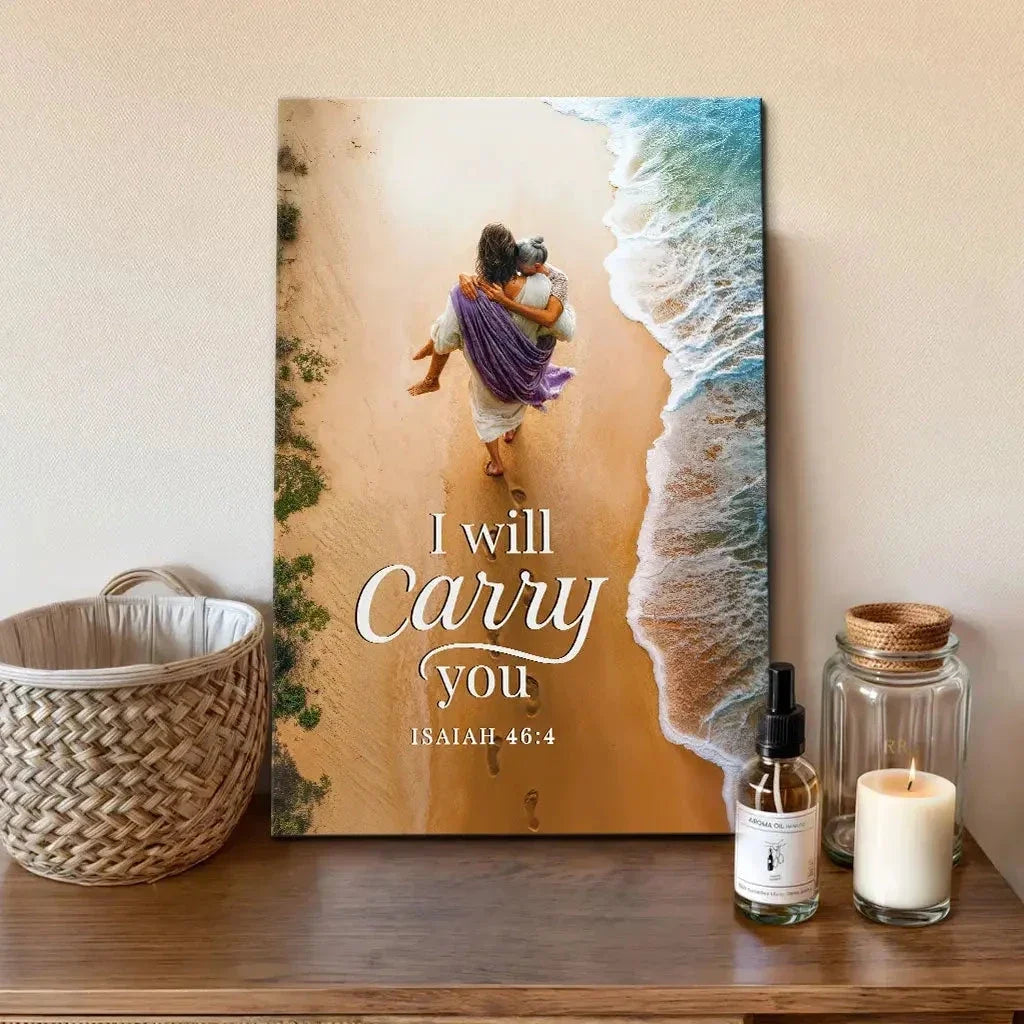 i will carry you jesus carrying a woman isaiah 46 4 christian canvas wall art (view 2)