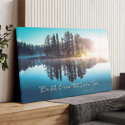 be still and know that i am god lake reflections christian wall art canvas (Landscape) (view 2)