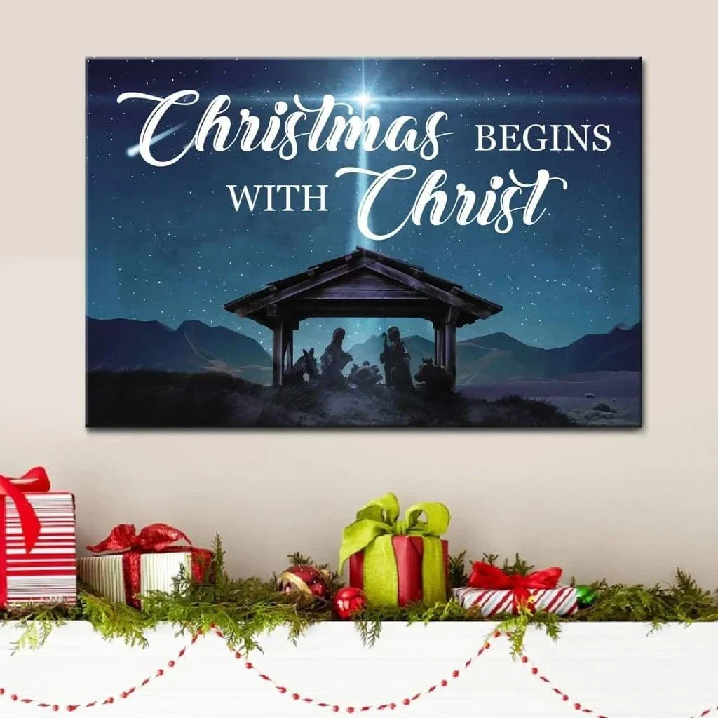 christmas begins with christ wall art canvas christian christmas gifts (Landscape)
