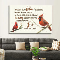 when you believe beyond what your eyes can see cardinal christian wall art canvas (Landscape)