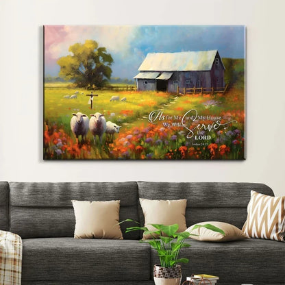 as for me and my house art rustic old barn sheep joshua 24 15 wall art canvas (Landscape)