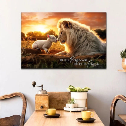 in his presence there is peace lion and lamb wall art canvas (Landscape) (view 2)