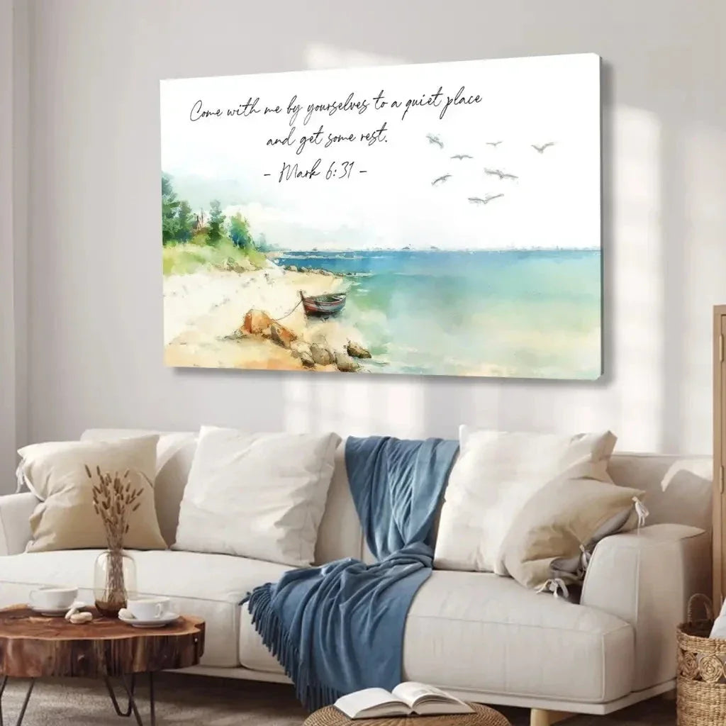 mark 6 31 come with me by yourselves to a quiet place wall art canvas (Landscape)