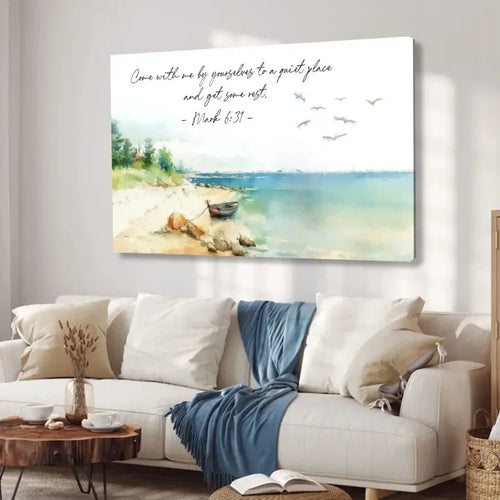 mark 6 31 come with me by yourselves to a quiet place wall art canvas (Landscape)