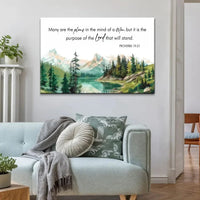 many are the plans proverbs 19 21 bible verse wall art canvas (Landscape)