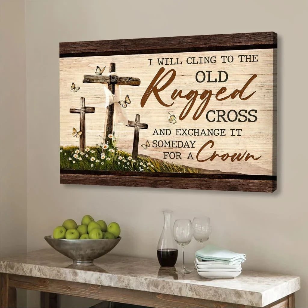 the old rugged cross classic christian hymn wall art canvas print (Landscape) (view 2)