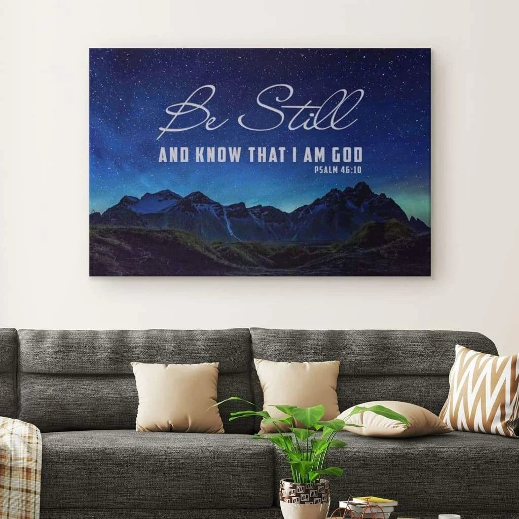 psalm 46 10 be still know that i am god mountain stars wall art canvas (Landscape)