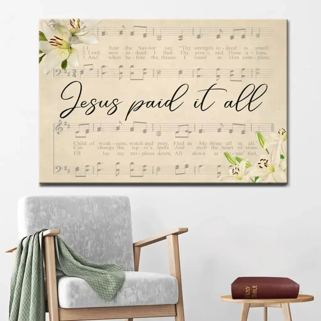 jesus paid it all sheet music christian wall art canvas (Landscape)