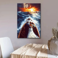 christian wall art jesus taking the wheel guiding a married couple through storms canvas