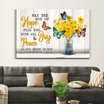 inspirational wall art romans 15 13 may the hope god of hope butterflies flowers (Landscape)