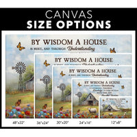 proverbs 24 3 4 by wisdom a house is built canvas old barn sheep christian wall art (Landscape)