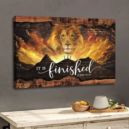 it is finished wall art john 19 30 jesus lion easter wall art canvas (Landscape)