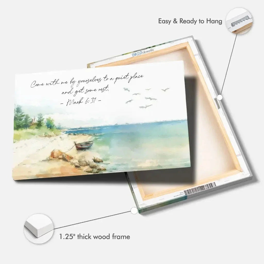 mark 6 31 come with me by yourselves to a quiet place wall art canvas (Landscape) (view 2)