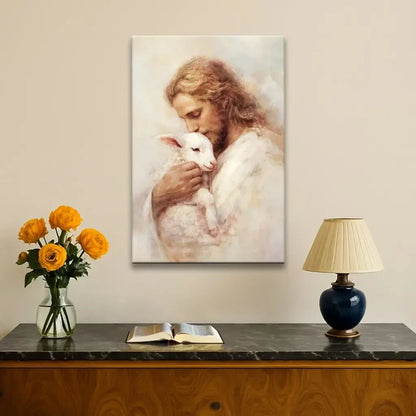 the good shepherd jesus with lamb wall art canvas