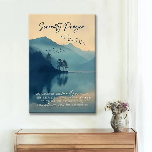 christian wall art serenity prayer canvas peaceful mountain lake decor for home