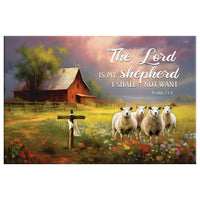 the lord is my shepherd red barn and sheep psalm 23 1 wall art canvas (Landscape)