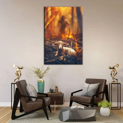 jesus rescues the lamb from the fire christian wall art canvas (view 3)
