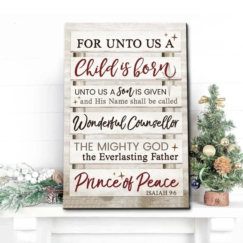 for unto us a child is born isaiah 9 6 christmas wall art canvas print (Landscape)