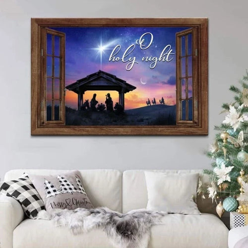 o holy night nativity of christ christmas wall art canvas (Landscape)