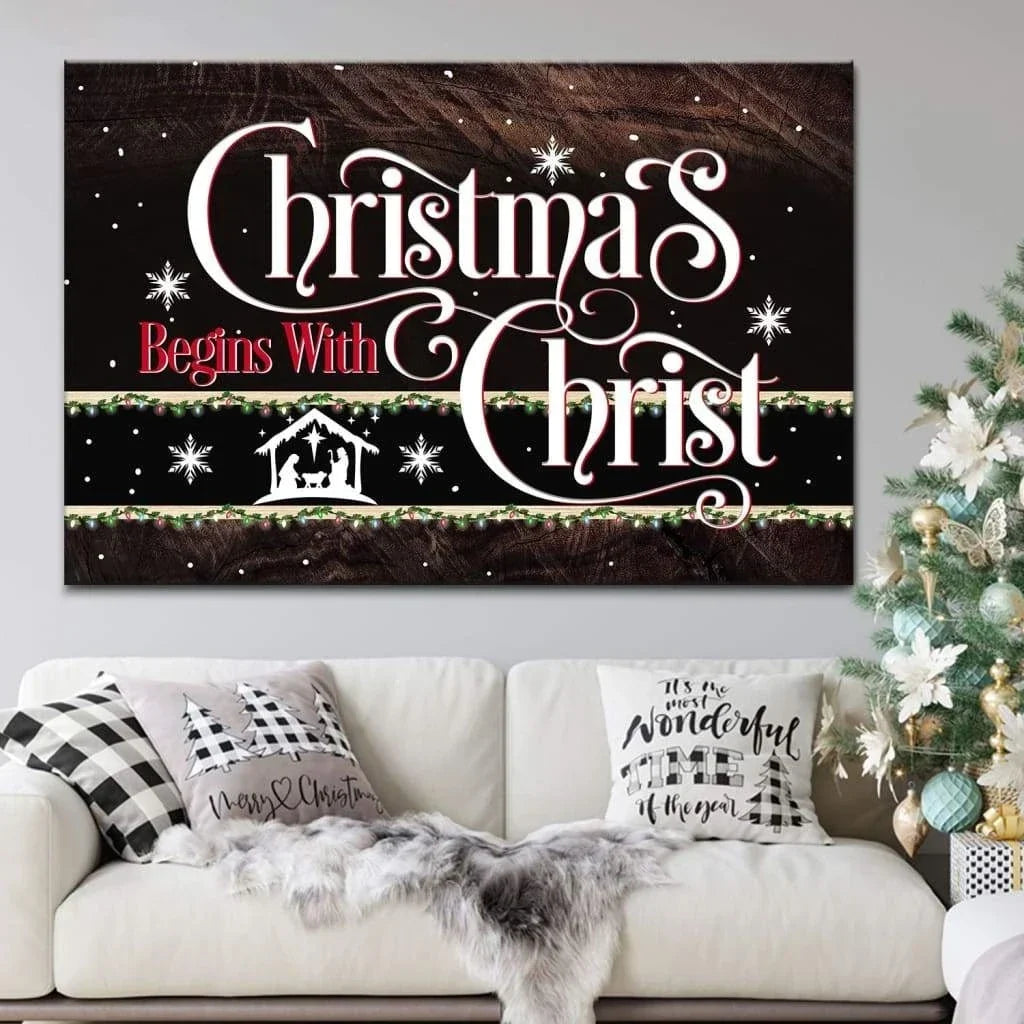 christmas begins with christ jesus born wall art canvas christian christmas decoration (Landscape)