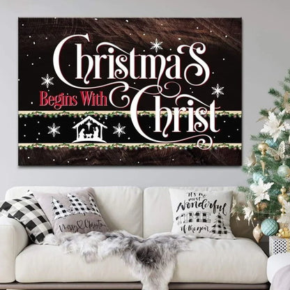 christmas begins with christ jesus born wall art canvas christian christmas decoration (Landscape)