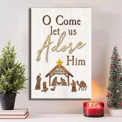 o come let us adore him nativity of jesus christian christmas wall art (Landscape)