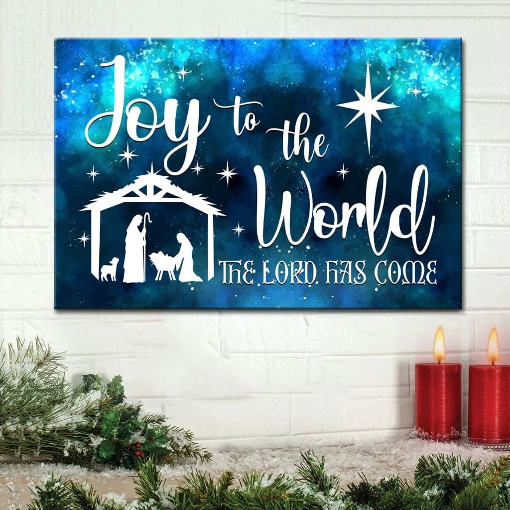 joy to the world the lord has come nativity scene christmas wall art canvas print (Landscape)