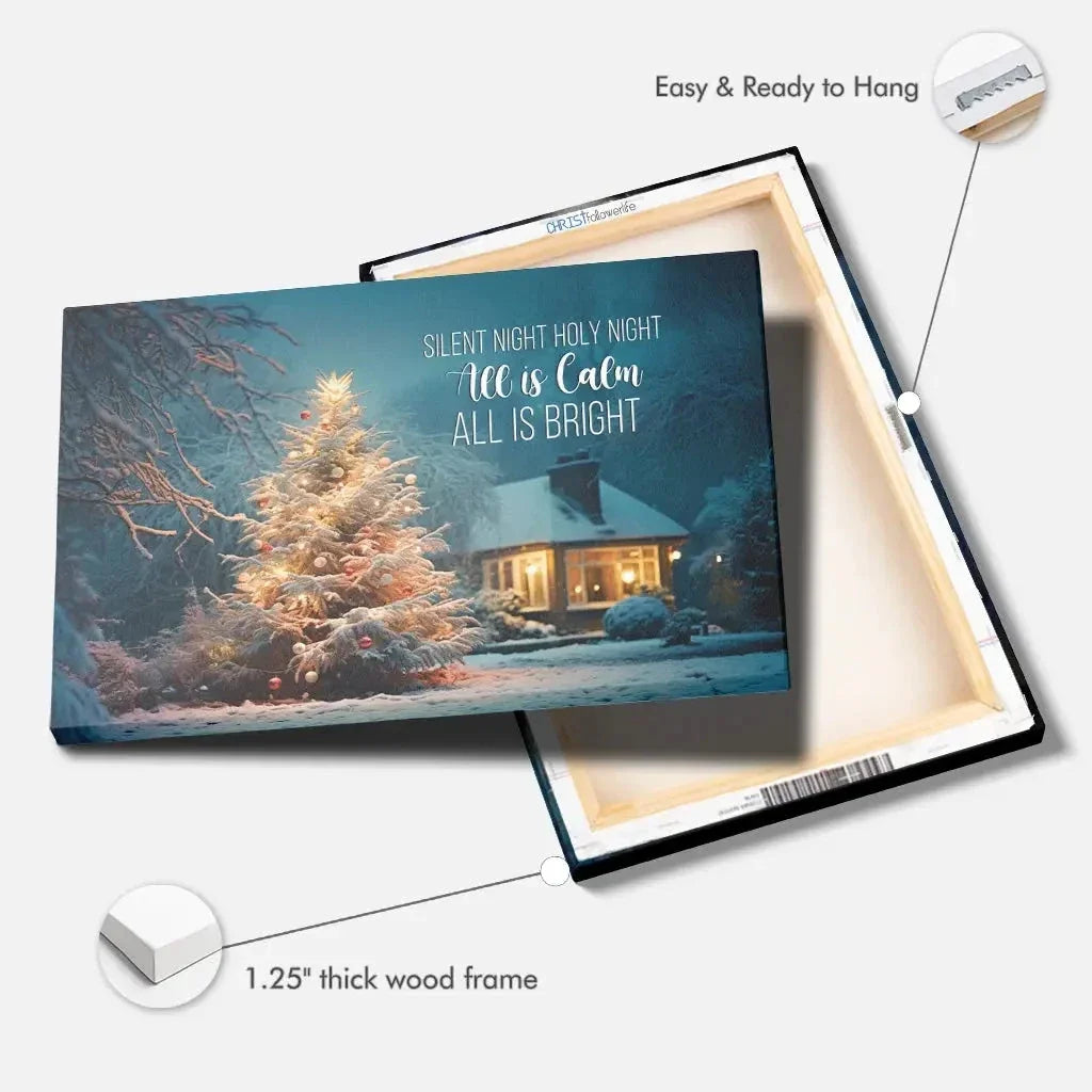 silent night holy night christmas tree wall art canvas (Landscape) (view 2)