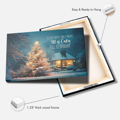 silent night holy night christmas tree wall art canvas (Landscape) (view 2)