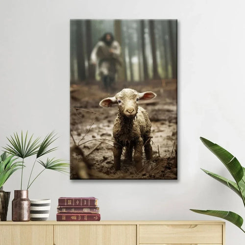 jesus lamb of god jesus running after lamb wall art canvas