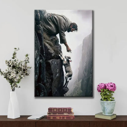 jesus reaching for a lost sheep wall art canvas