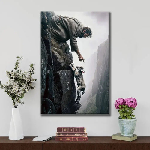 jesus reaching for a lost sheep wall art canvas