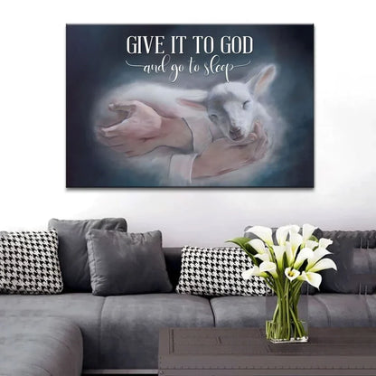 jesus holding a lamb give it to god and go to sleep wall art canvas print (Landscape)