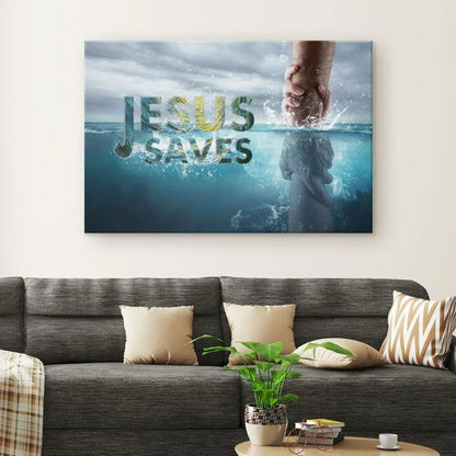 christian wall art jesus saves canvas jesus reaching out his hand (Landscape)