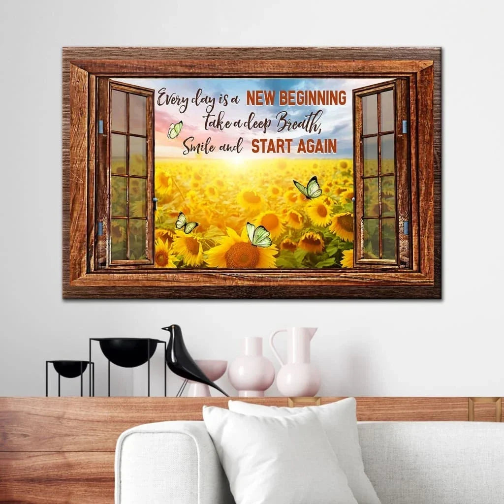 christian wall art every day is a new beginning canvas art (Landscape)