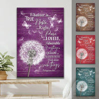 christian wall art whatever is true whatever is noble canvas dandelion