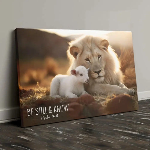 lion and lamb be still and know psalm 46 10 wall art canvas print (Landscape)