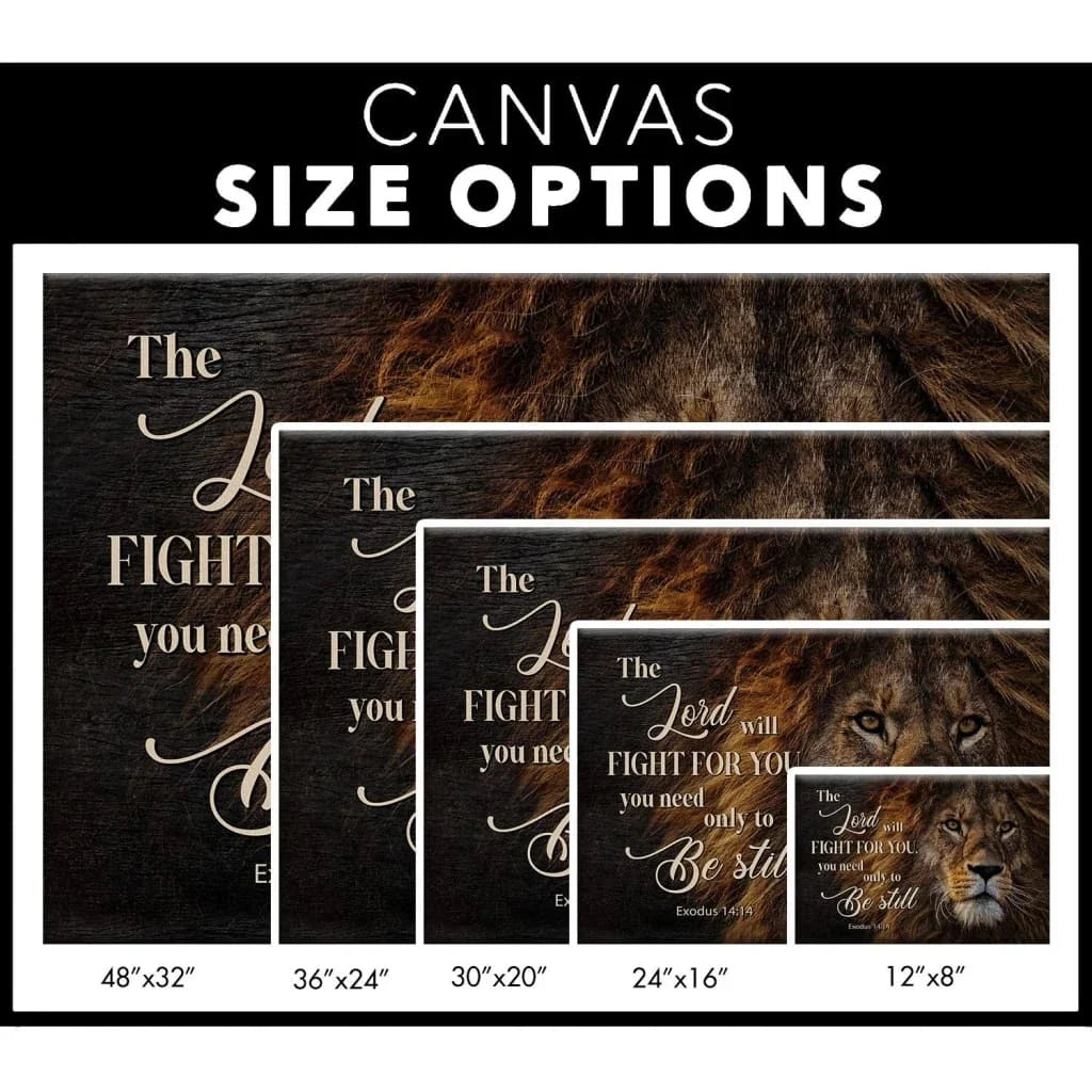 lion of judah exodus 14 14 the lord will fight for you wall art christian canvas print (Landscape) (view 2)