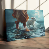 jesus walk on water with a lamb jesus and lamb wall art canvas (Landscape)