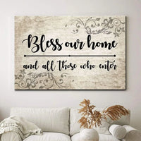 bless our home and all those who enter canvas print welcome wall art (Landscape)