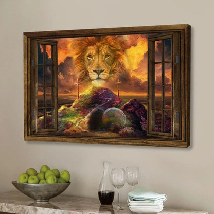 he is risen canvas lion of judah easter wall art canvas (Landscape) (view 3)