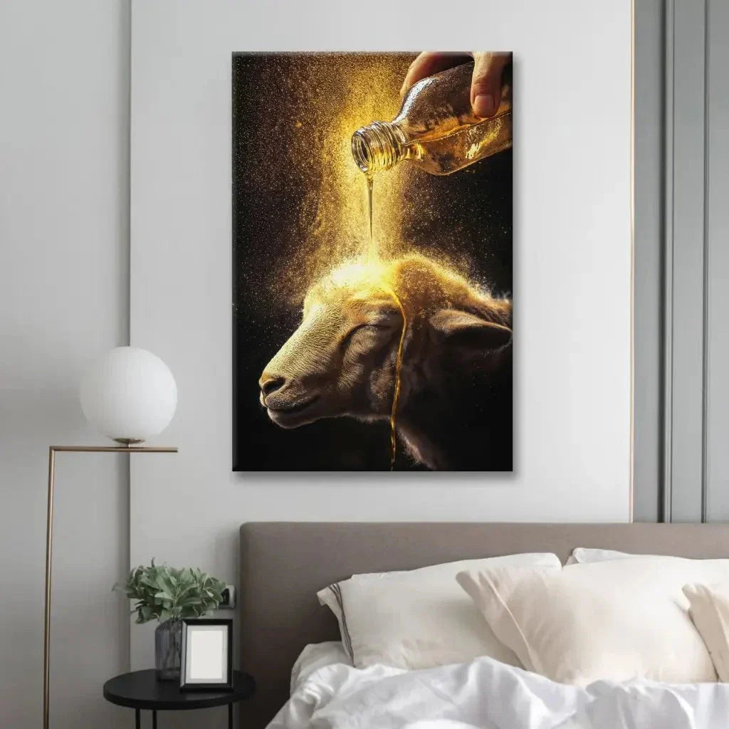 christian wall art a lamb anointed with oil canvas (view 3)