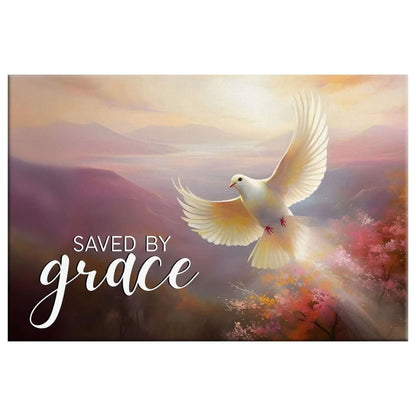 saved by grace canvas divine sunrise and dove christian wall art (Landscape)