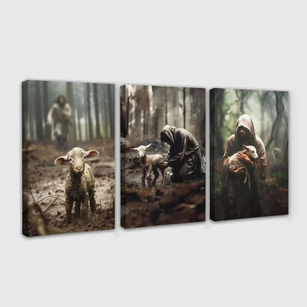 no text he ran he rescued he carried 3 panel canvas wall art (view 2)
