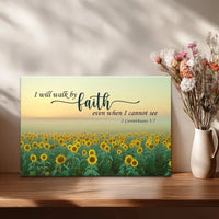 i will walk by faith even when i cannot see sunflower christian wall art canvas (Landscape)