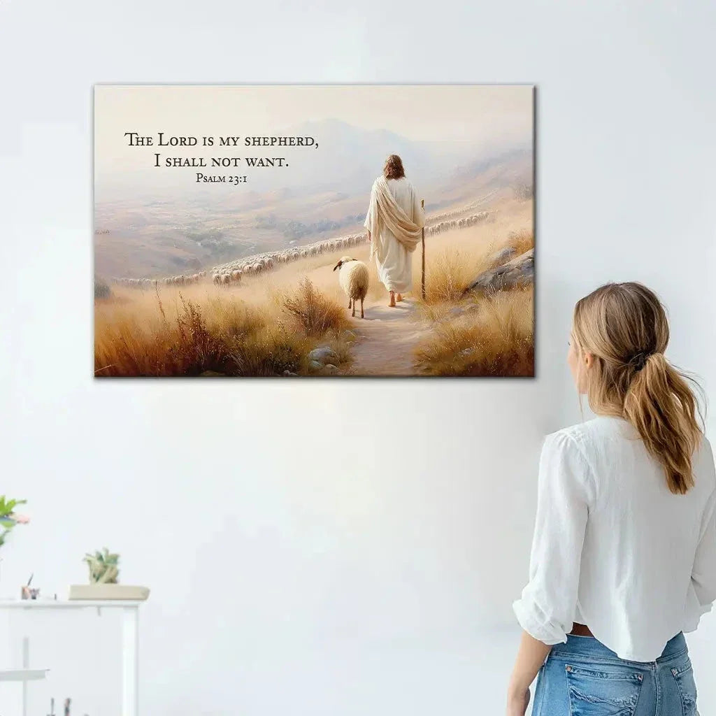 psalm 23 kjv the lord is my shepherd i shall not want wall art canvas (Landscape) (view 2)