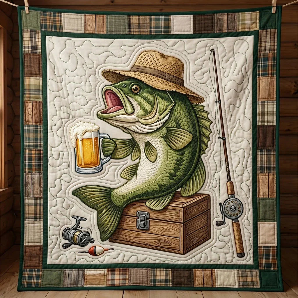Bass & Beer Fishing Quilt Blanket
